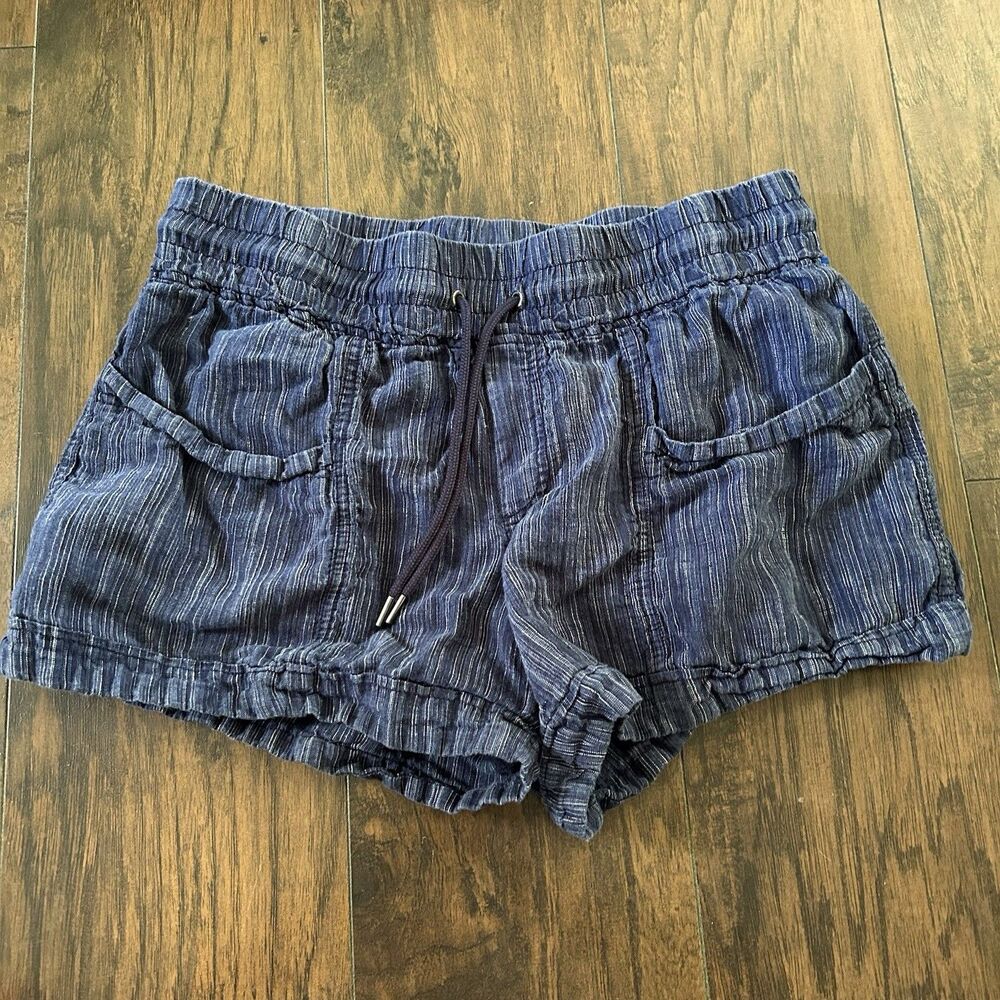 Athleta Womens 14 Cabo Linen Textured 4" Short Blue Pull On Drawstring